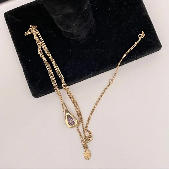 Vintage AVON Faux Amethyst February Birthstone Preppy Dainty Teardrop Necklace - Picture 5 of 9